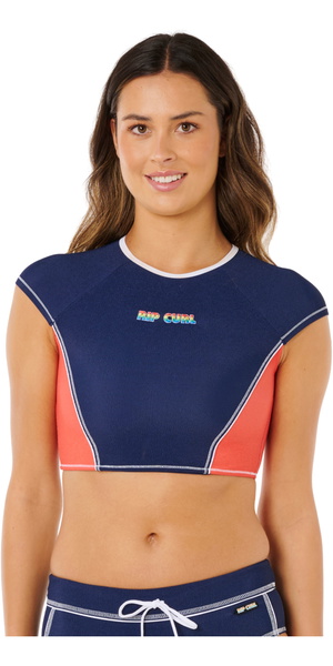 2026 Rip Curl Womens Surf Tide Crop Short Sleeve Rash Vest 0W3WSW - Dark Navy